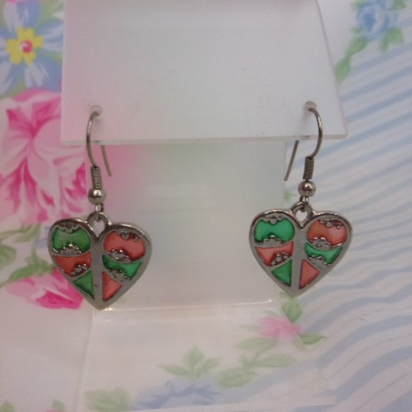 Stained Glass Heart Dangle Pierced Earrings - Picture 2 of 7